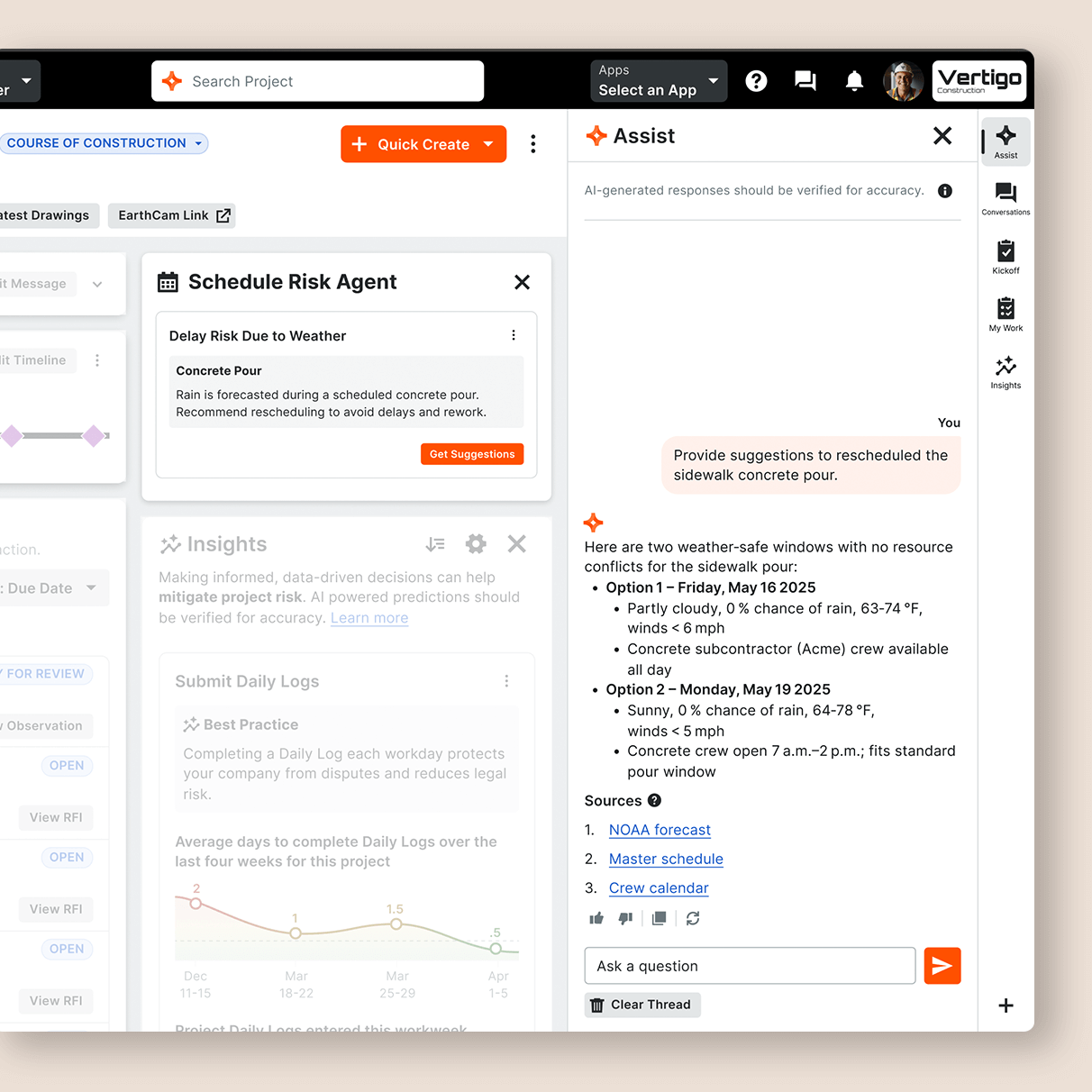 Procore's UI on a desktop