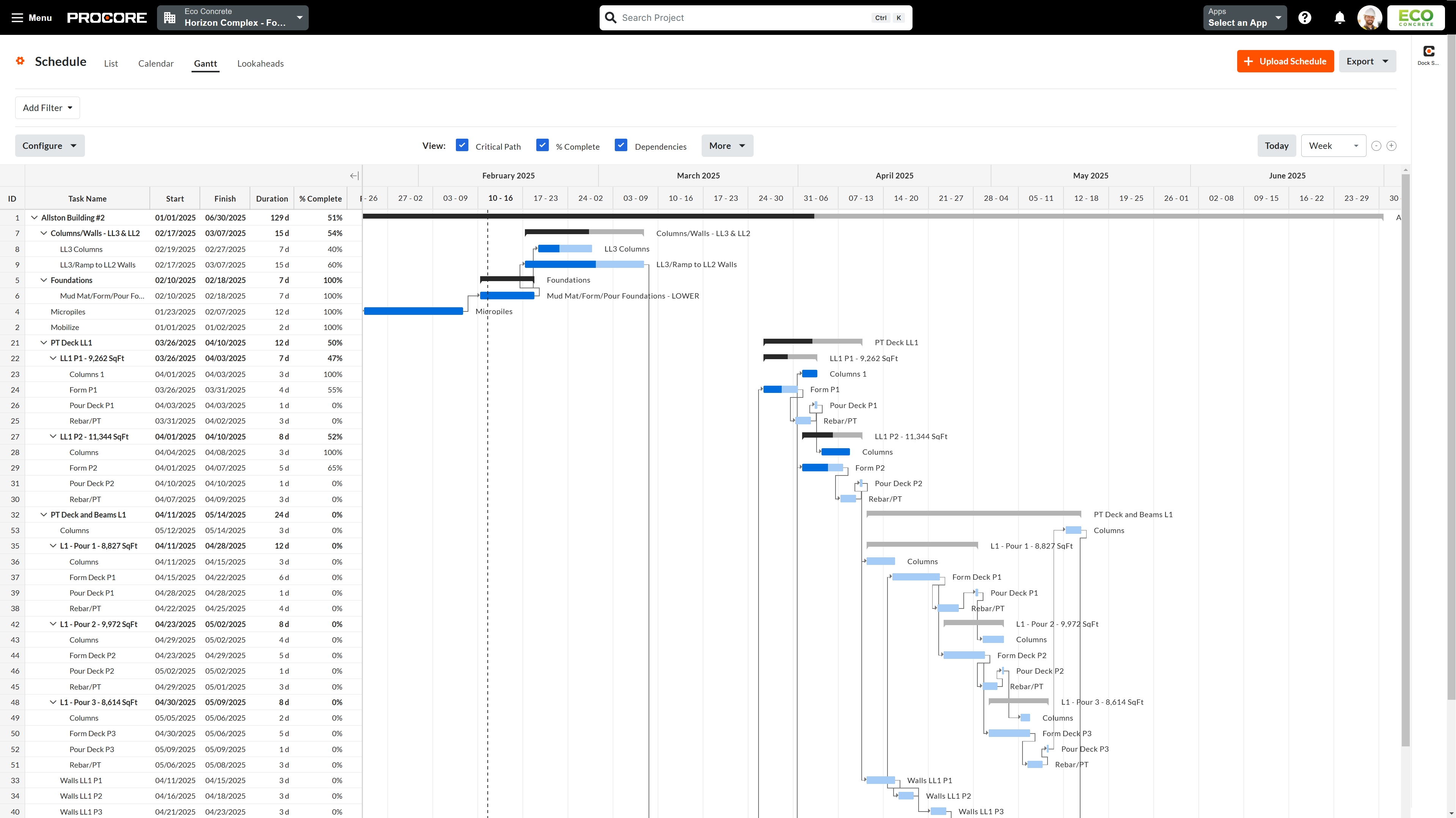 Screen of Procore Schedule's tool